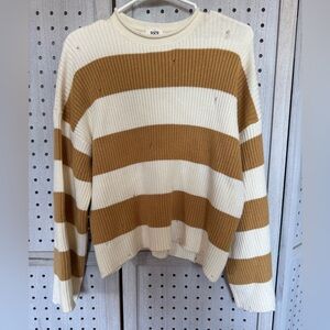 BKE Women's Sweater in Cream and Tan Stripes